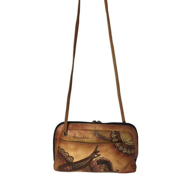Anuschka NEVER USED Handpainted Leather Crossbody Bag Saddle Paisley - Picture 4 of 12